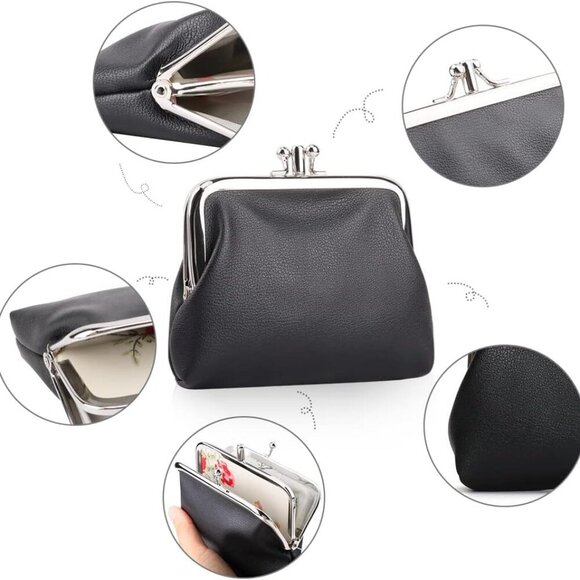 2 Packs PU Coin Purse Double Pocket Change Pouch Clutch Wallet with Clasp Closur - Picture 2 of 9